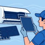 Pracownik wymieniający filtry do klimatyzacji. Filtry do klimatyzacji